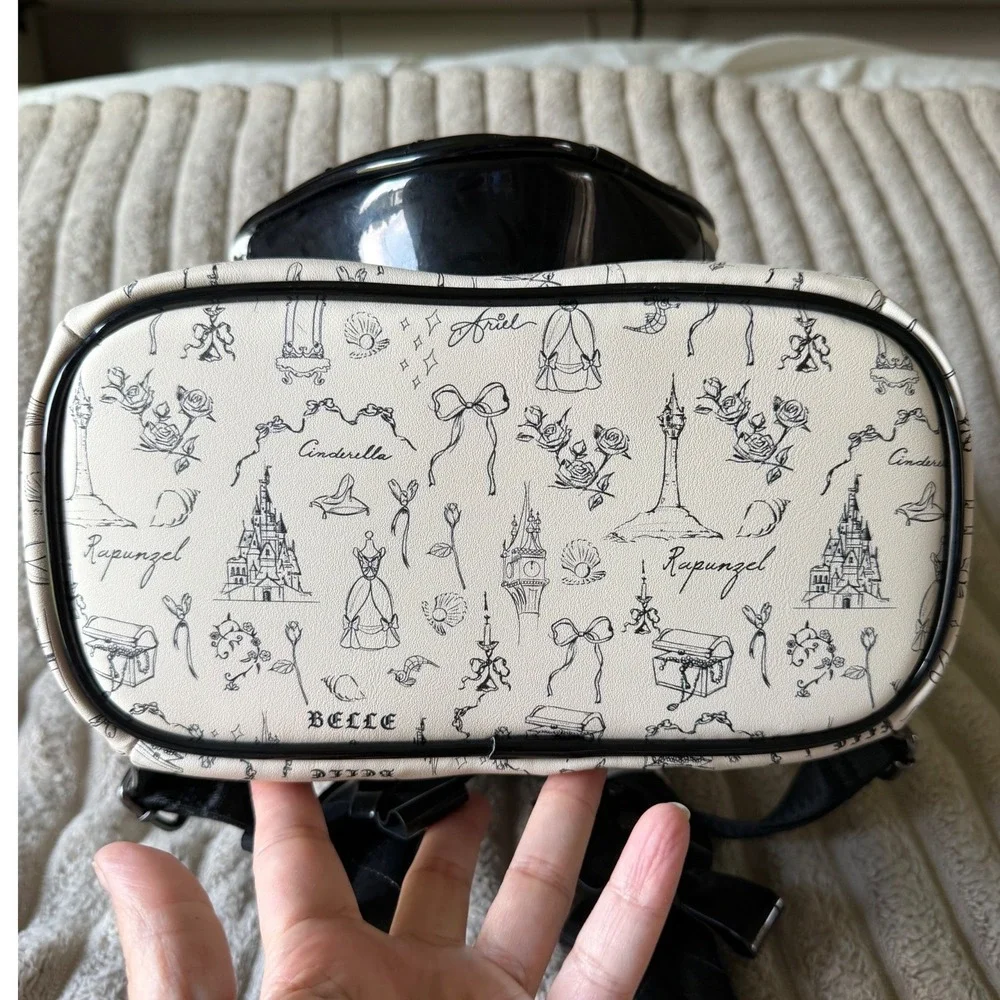 Disney Loungefly Princess Sketchy Mini Backpack Black White Patent Heart NWT